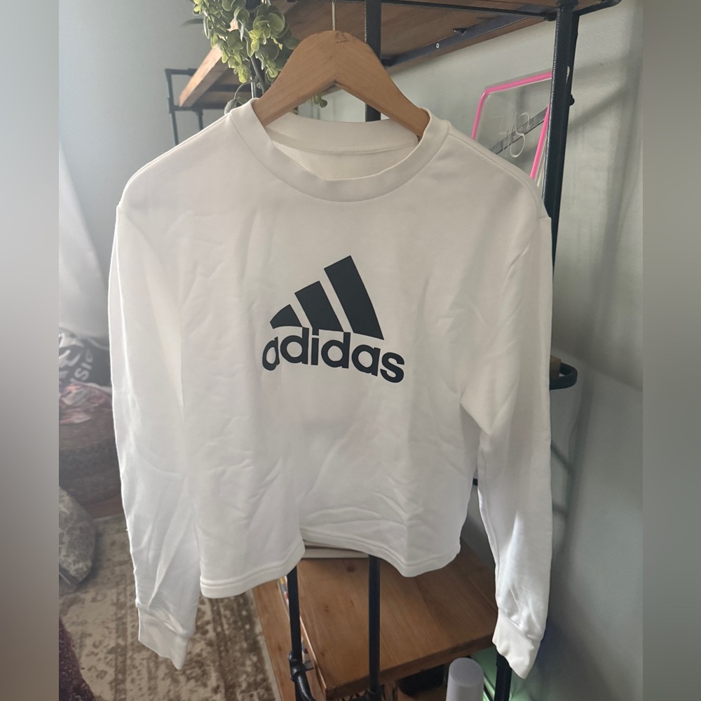 Adidas White Long Sleeve Cropped Shirt